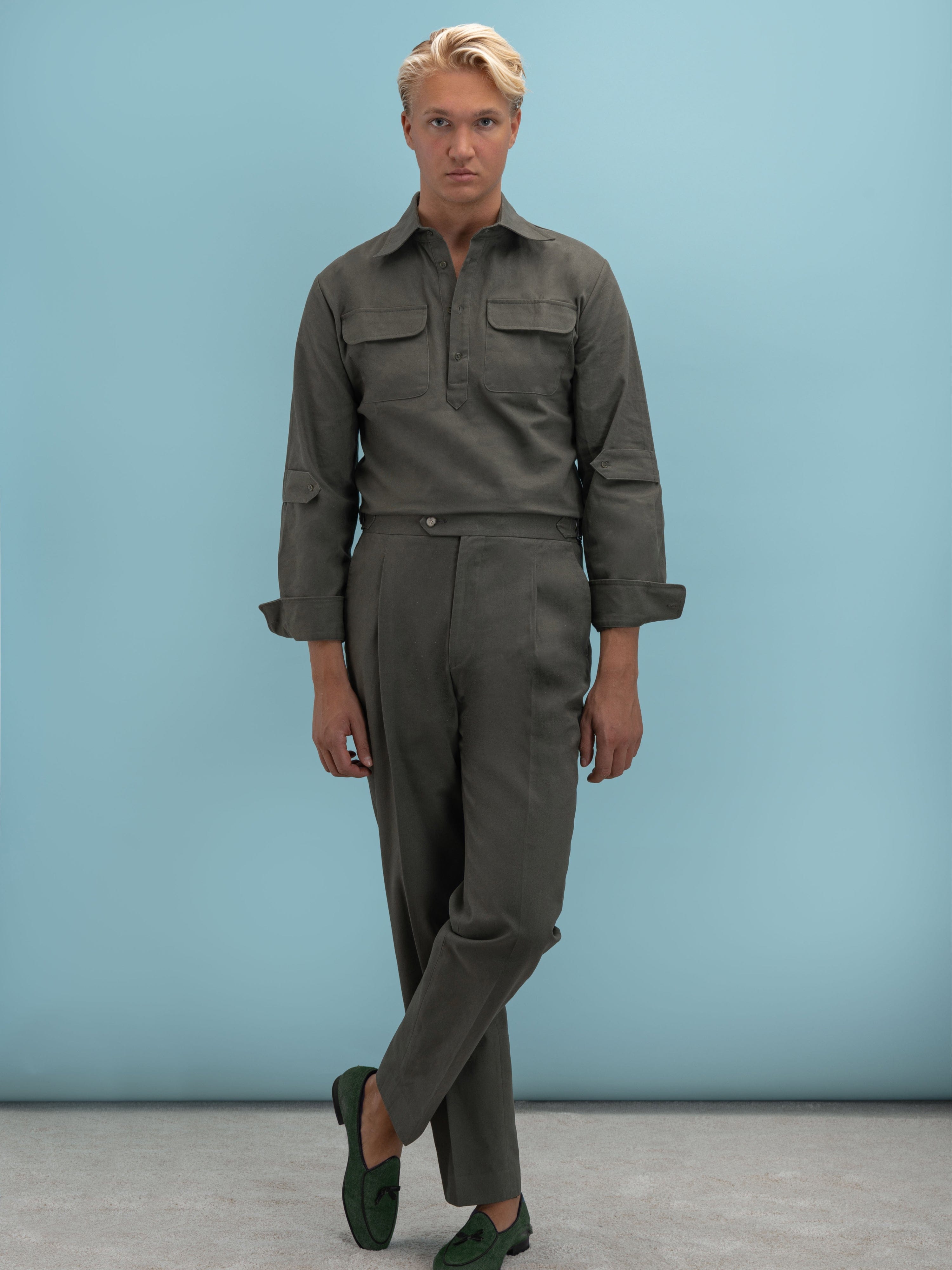 Green Twill Cotton Popover - Grand Le Mar