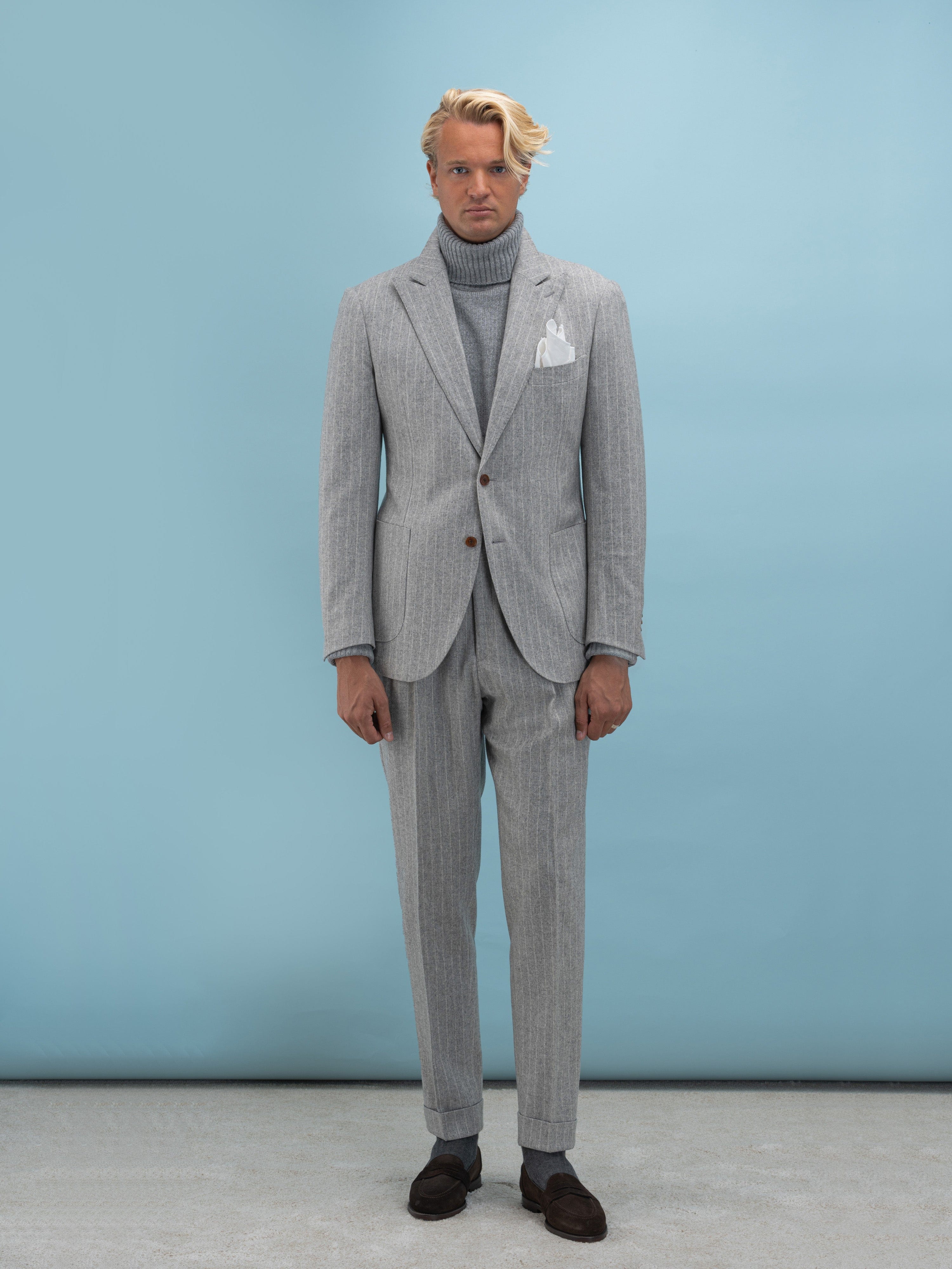 Biella Grey Flannel Striped Suit - Grand Le Mar