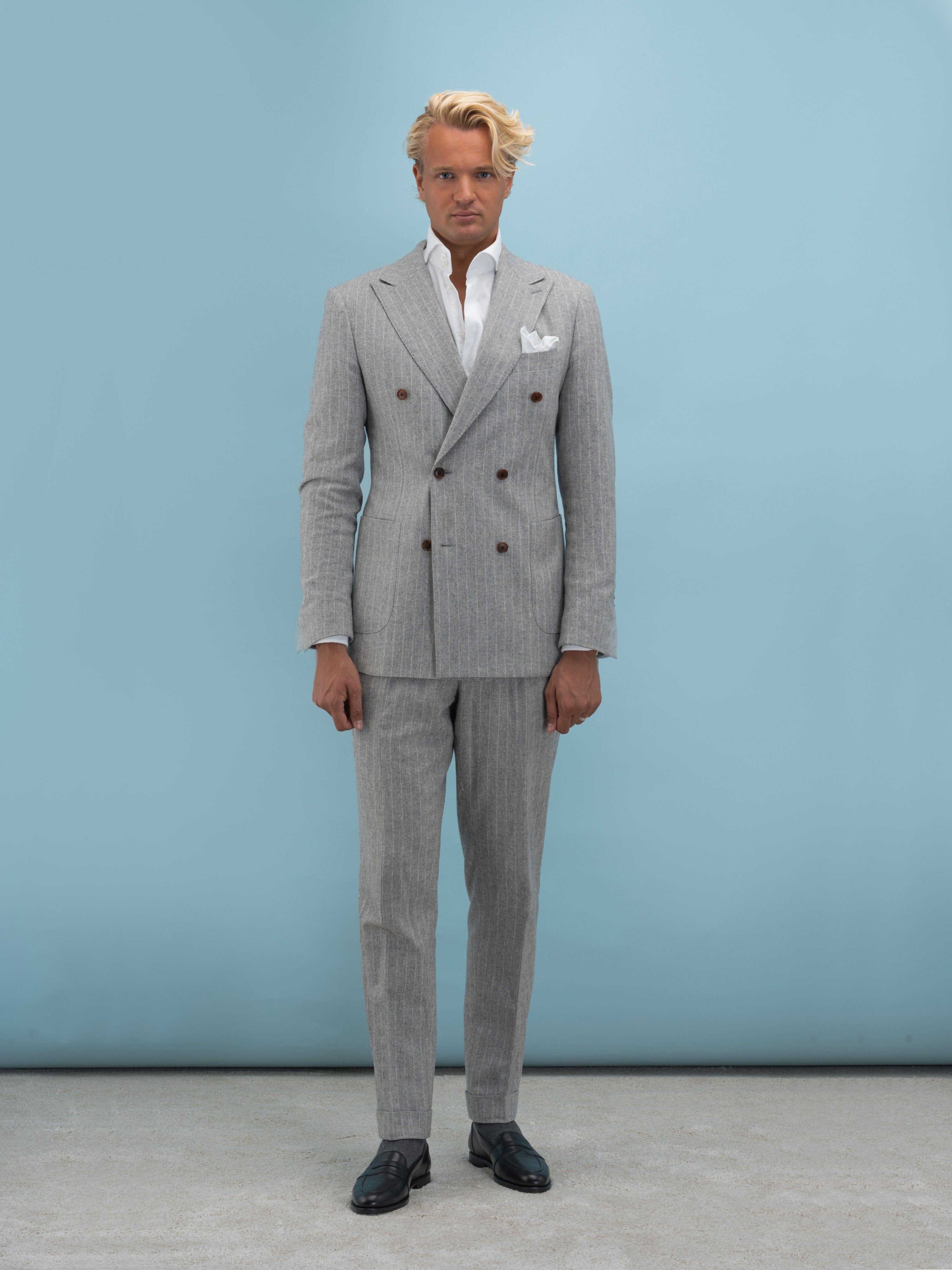 Biella Grey Flannel Striped Suit - Grand Le Mar