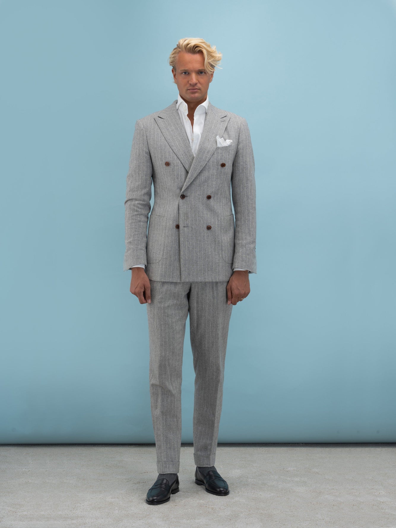 Biella Grey Flannel Striped Suit - Grand Le Mar