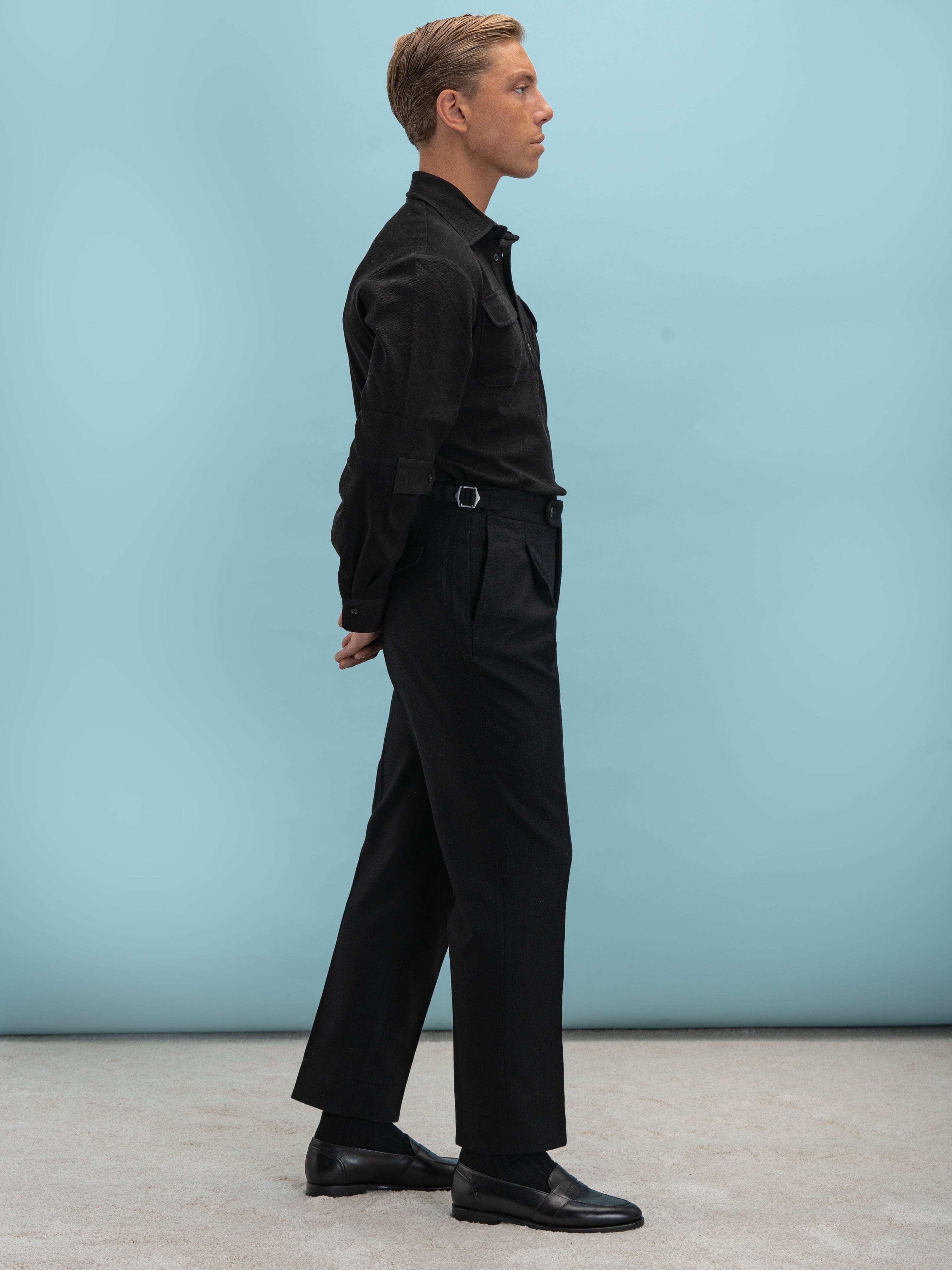 Black Flannel Cargo Oscar Trousers - Grand Le Mar