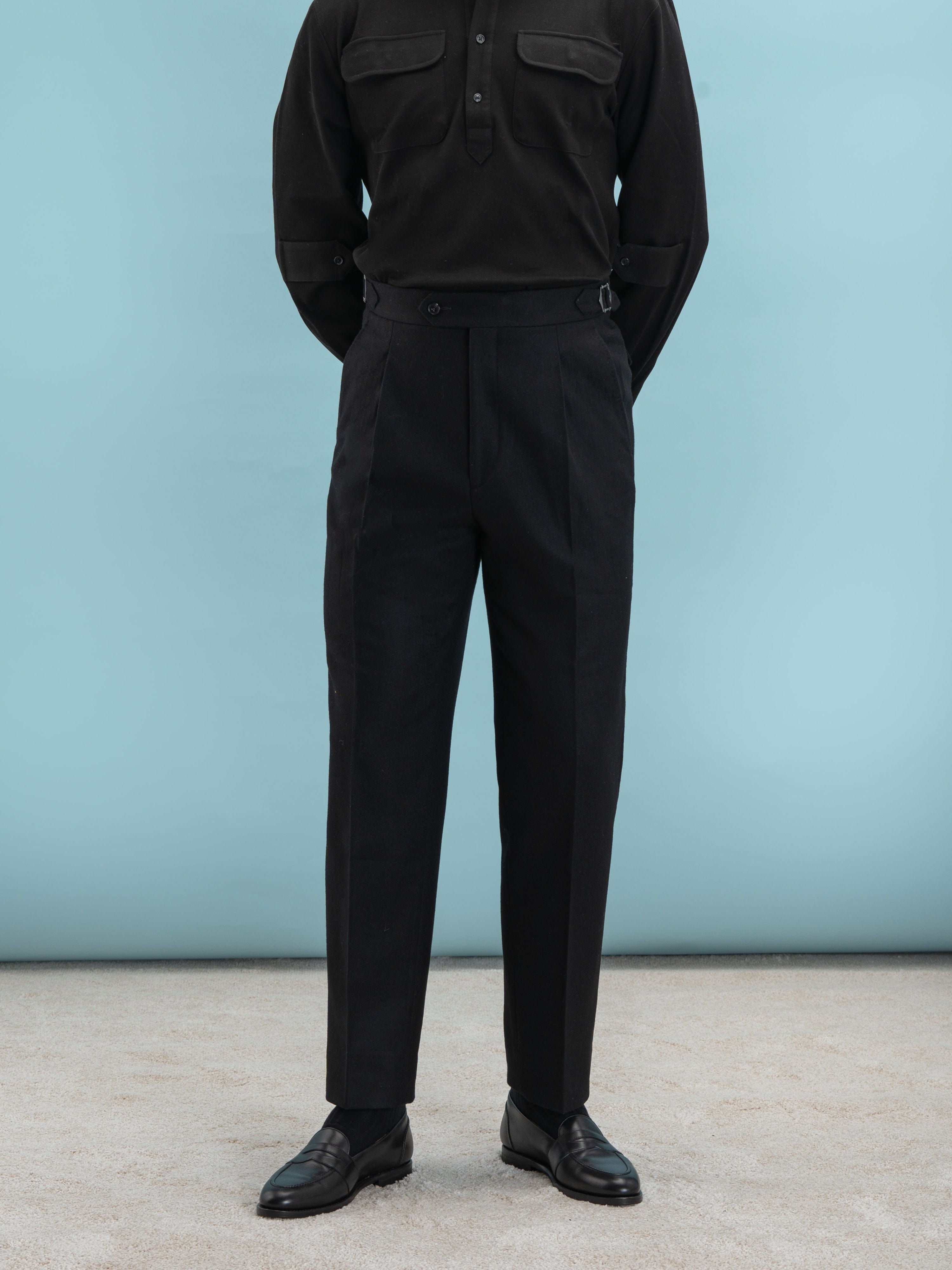 Black Flannel Cargo Oscar Trousers - Grand Le Mar